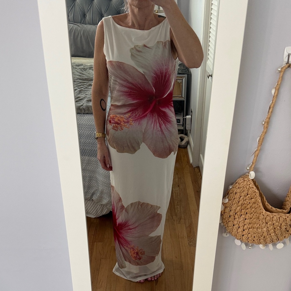 SHEIN Cream Maxi Dress with Pink Floral Motif